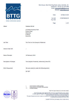 Artec Cloth fire Certificate